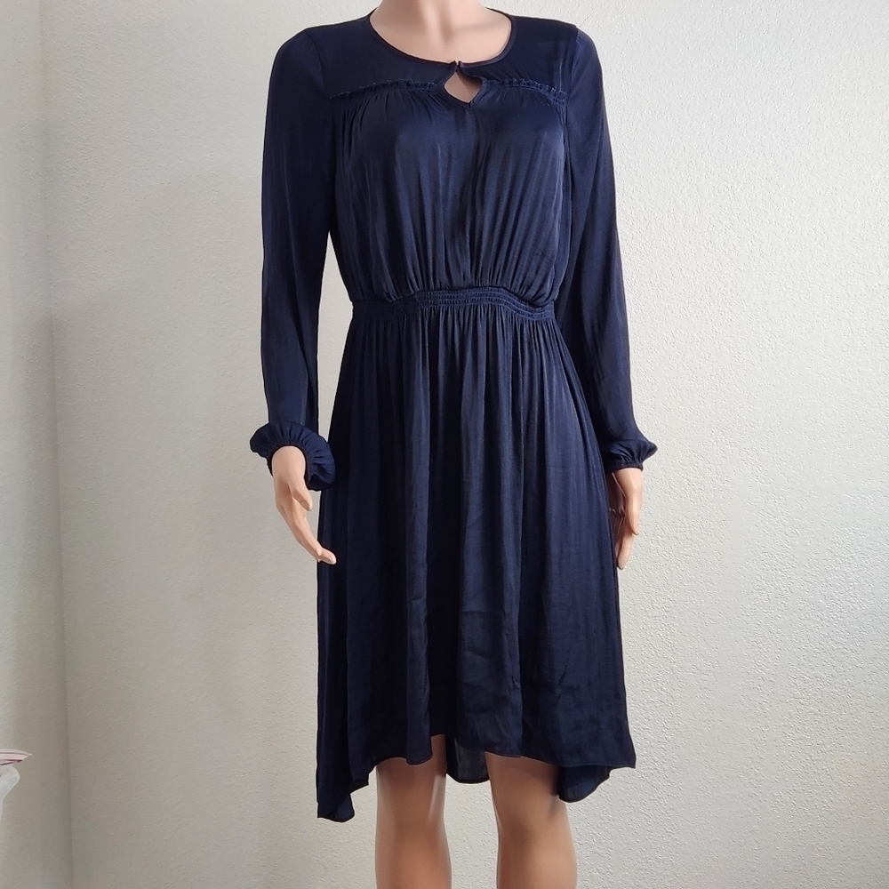 Simply VERA Vera Wang Navy Soft Blue Long Sleeve Ruched Waist Size: S